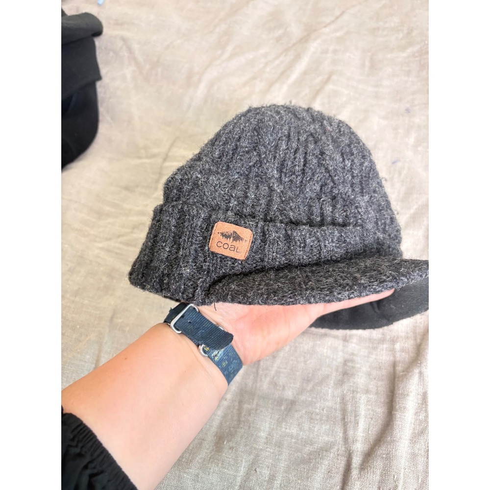 Coal Headwear Gray 100% Wool Cable Knit‎ Visor Beanie Hat Brimmed Charcoal